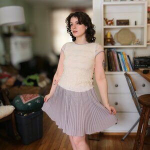 Vintage Sisley Italy Floral Lace Top & Purple Midi Dress - Fits Small